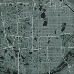 Map of Edina in Minnesota in a smooth dark style. Contains layered vector with roads water, parks, etc.