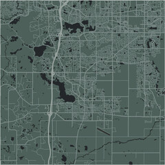 Map of Lakeville in Minnesota in a smooth dark style. Contains layered vector with roads water, parks, etc.