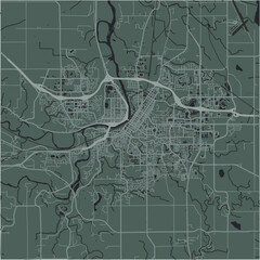 Map of Mankato in Minnesota in a smooth dark style. Contains layered vector with roads water, parks, etc.