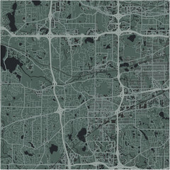 Map of Minnetonka Mills in Minnesota in a smooth dark style. Contains layered vector with roads water, parks, etc.