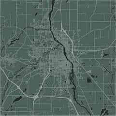 Map of Saint Cloud in Minnesota in a smooth dark style. Contains layered vector with roads water, parks, etc.