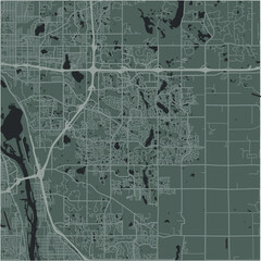 Map of Woodbury in Minnesota in a smooth dark style. Contains layered vector with roads water, parks, etc.