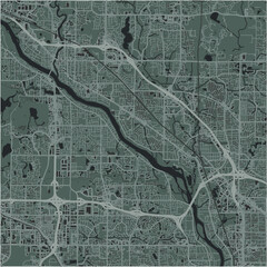 Map of West Coon Rapids in Minnesota in a smooth dark style. Contains layered vector with roads water, parks, etc.