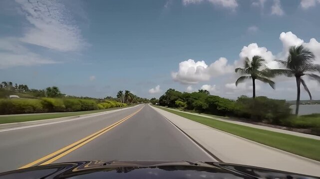 POV driving on Casey Key scenic road in sunny Florida.