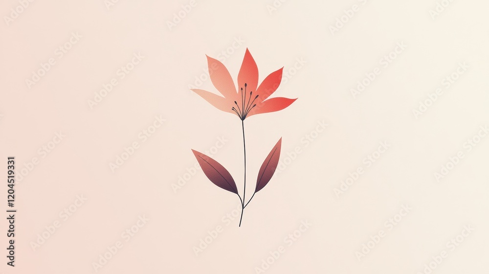 Leinwandbilder delicate red flower illustration on soft background with smooth gradient and serene color palette. g