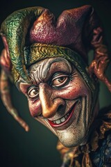 A close-up shot of a clown's face on a black background, great for use in illustrations or advertisements
