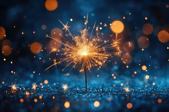 A bright sparkler lights up the darkness