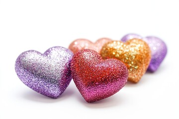 Fototapeta premium A cluster of shimmering hearts on a plain white background, perfect for Valentine's Day or love-themed projects