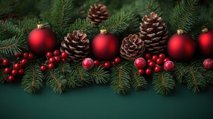 Fototapeta premium Decorative items for Christmas trees or holiday decorations, with natural elements