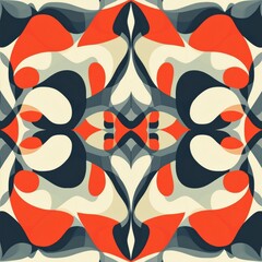 Abstract geometric pattern featuring bold colors and fluid shapes in a symmetrical design. Generative AI