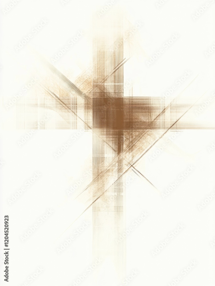 Fototapete Abstract digital artwork featuring intersecting lines and soft brown hues against a light background. Generative AI