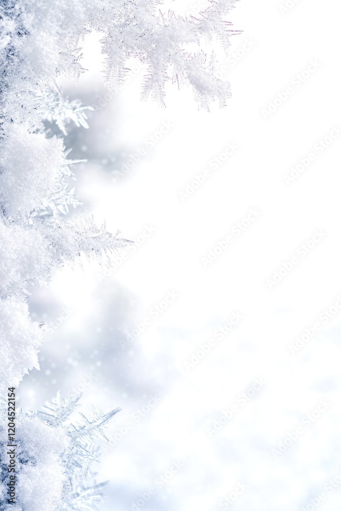 Poster a snow-covered tree branch with bare limbs and frosty tips, perfect for winter scenes or minimalist 