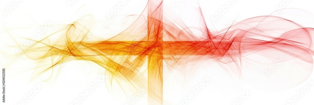 Fototapete Abstract design featuring vibrant red and orange swirls with a cross shape indicating spiritual themes and artistic expression. Generative AI
