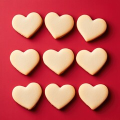 Obraz premium A stack of heart shaped cookies on a red background, perfect for decorating or photography props