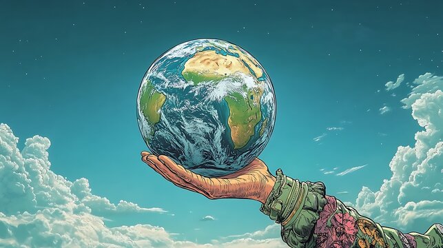 A woman's hand cradles the Earth, symbolizing the importance of saving our planet on Earth Day through sustainable living and ecological awareness in the face of climate emergencies. - Powered by Adobe