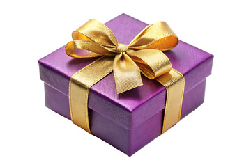 Fototapeta premium Elegant Purple Gift Box with Golden Ribbon for Celebrations isolated on white background as transparent. PNG. AI GENERATED