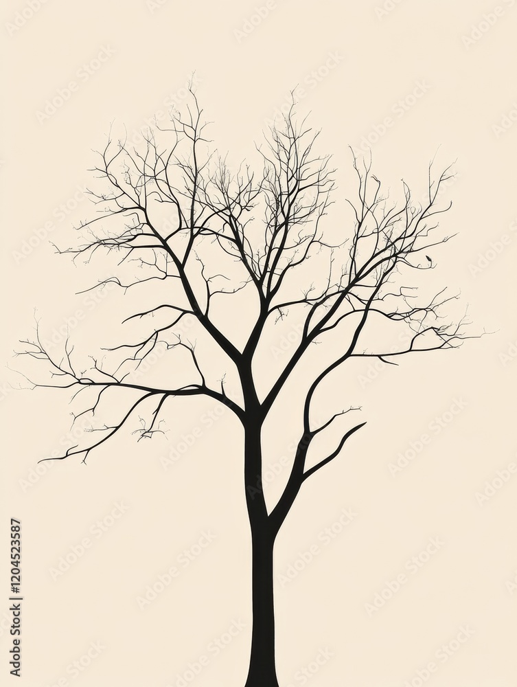 Leinwandbilder silhouette of a barren tree with intricate branches against a light background. generative ai