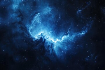 Fototapeta premium A mesmerizing cosmic landscape of swirling nebulae and distant stars, painted in shades of deep blue.