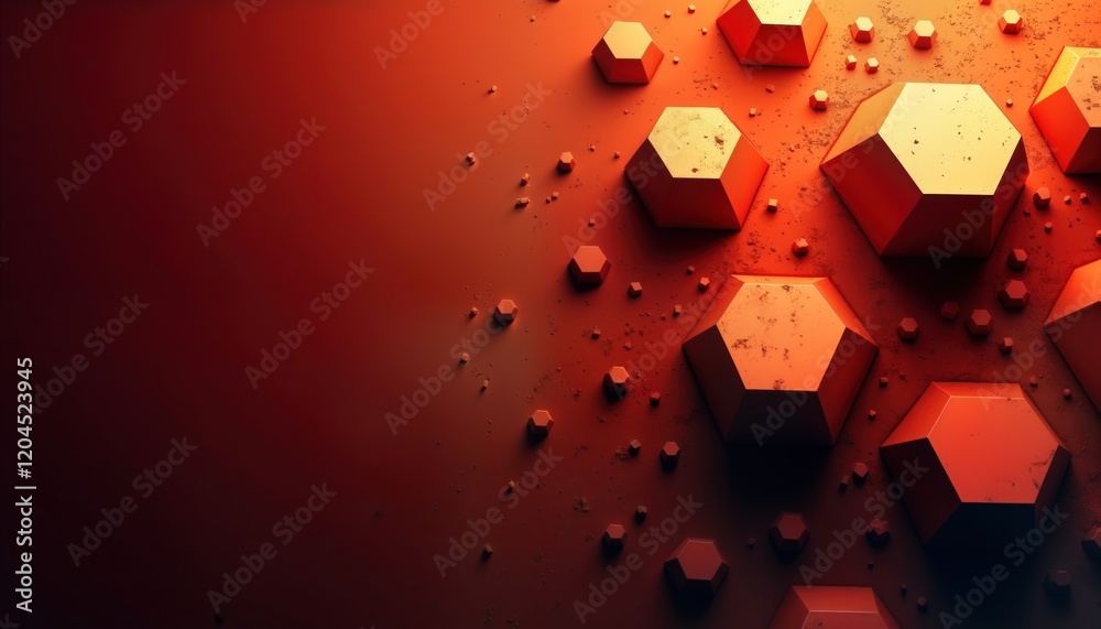 Leinwandbilder abstract geometric pattern with fiery red-brown gradient. hexagonal shapes with 3d effect create tex