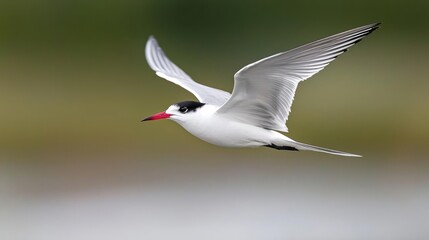 Obraz premium Arctic Tern in Flight over Coastal Marsh