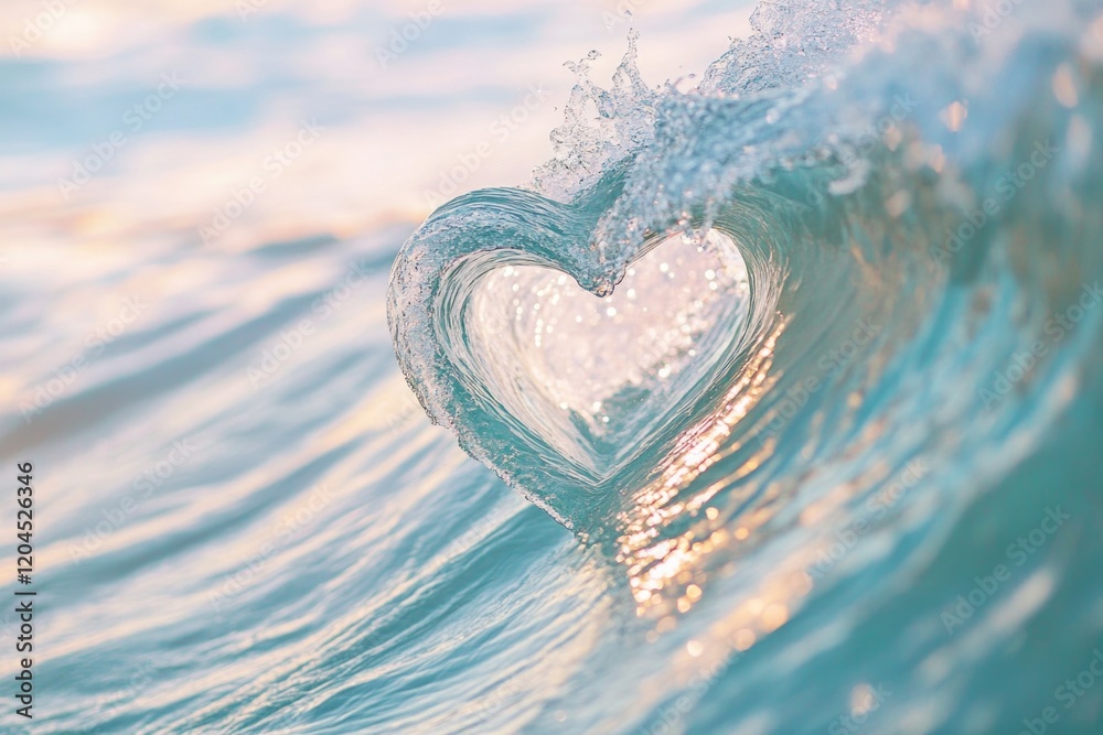 Poster a unique natural phenomenon - a heart-shaped wave in the open ocean, suitable for use in romantic or