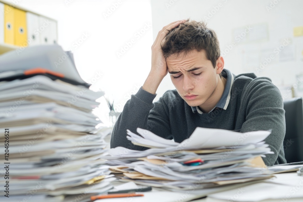 Poster a person surrounded by documents and files
