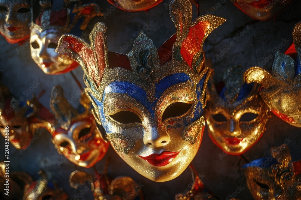 Poster a close-up view of a mask fixed on a wall