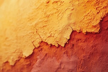 Fototapeta premium Abstract texture of cracked, ochre and burnt orange surface, reminiscent of arid landscapes or Martian terrain.
