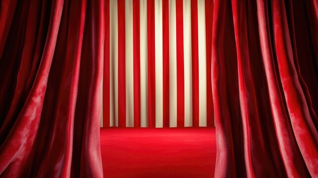 A cozy room with red curtains and carpet, suitable for romantic getaways or luxurious events