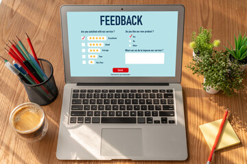 Fototapeta premium Customer feedback and review analysis by modish computer software for corporate business