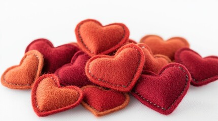 A collection of handmade felt hearts in bright colors, great for crafts or decoration