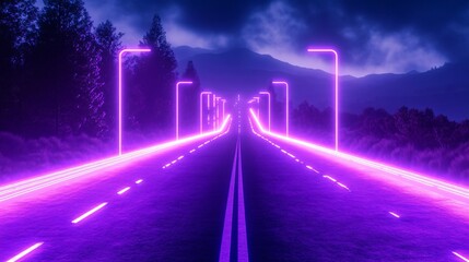 Neon Purple Highway Road at Night 8k Landscape