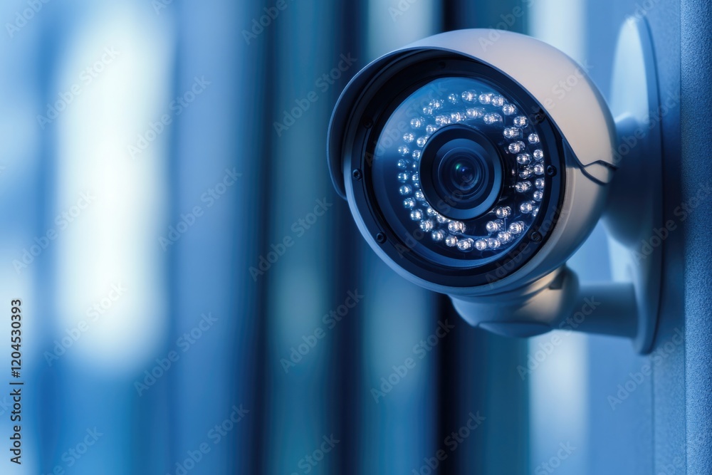 Poster security camera installed on a building exterior wall with clear view of surroundings