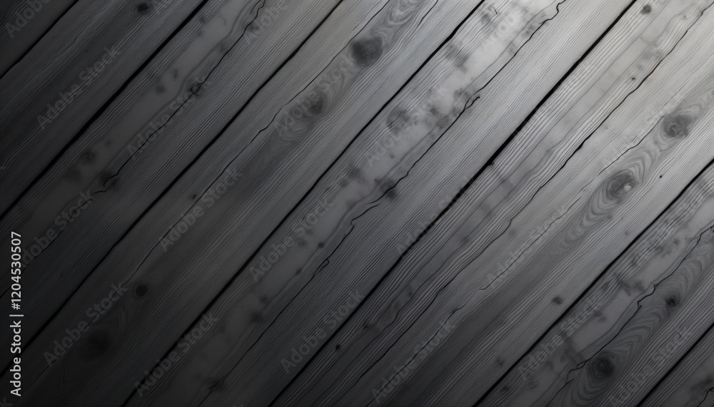 Poster Diagonal wood planks create striking pattern on dark gray background. Wood texture visible in close-up view. Pattern suggests interior design element. Suitable for use as wallpaper, decorative wall