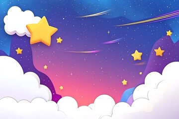 Naklejka premium Starry Night Sky with Clouds - Cute and Dreamy Background