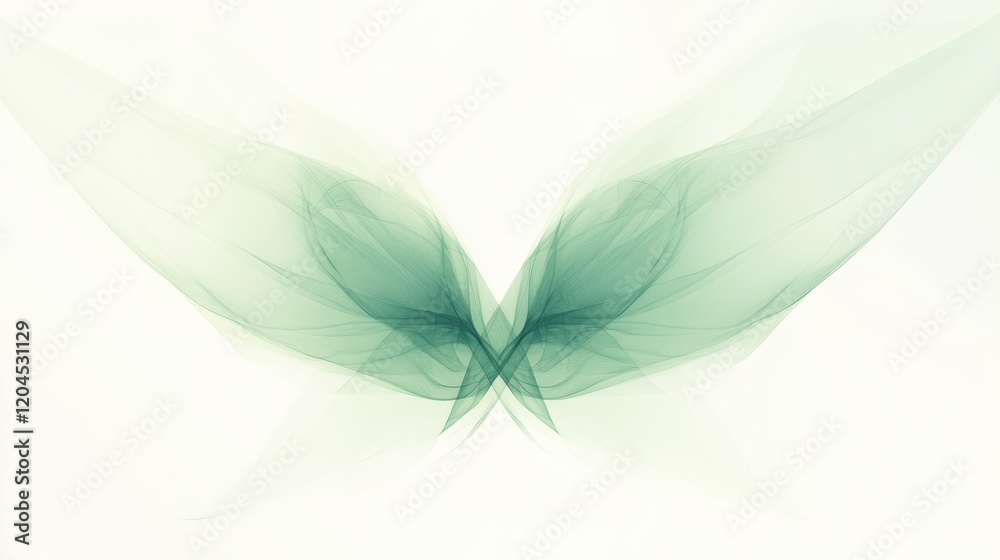Poster Soft green abstract butterfly wings creating a delicate natural design in a light background. Generative AI