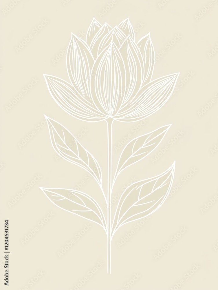 Aufkleber elegant outline of a blooming flower with intricate details on soft beige background. generative ai