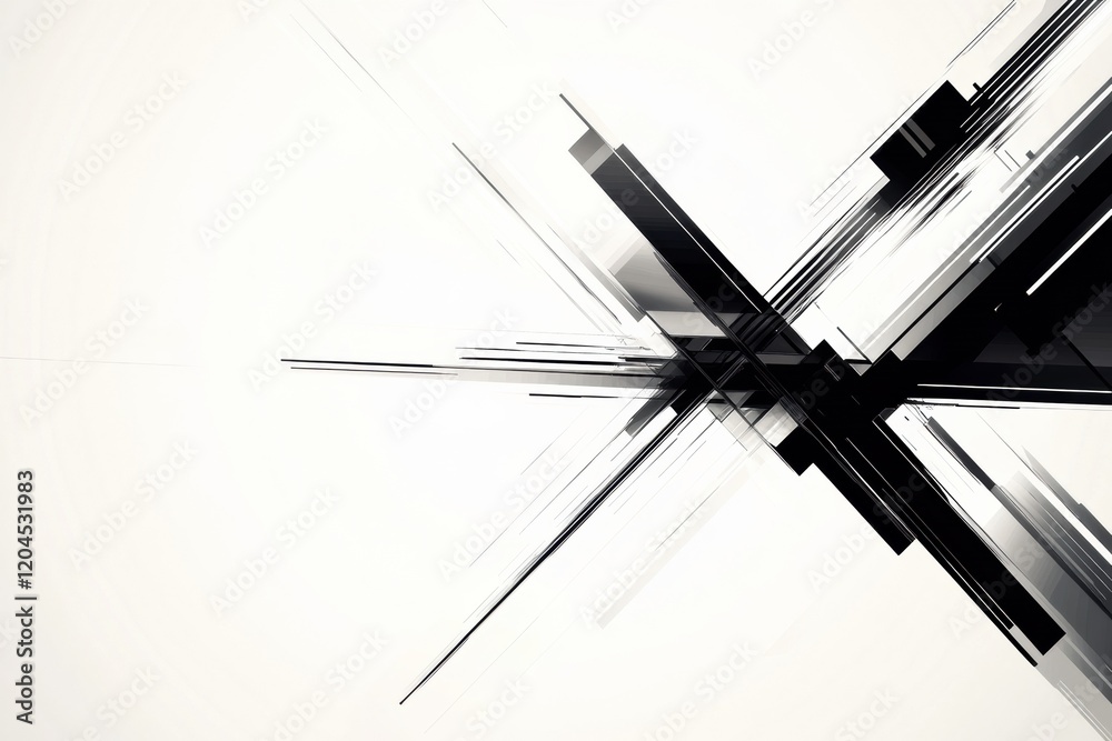 Aufkleber Artistic abstract design featuring sharp lines and gradients in monochrome colors. Generative AI