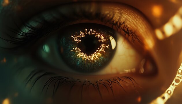 Enhanced Security And Control With Futuristic Eye Vision Backdrop: Incorporating Dna System, Scientific Technology, And Double Exposure For Maximum Protection.