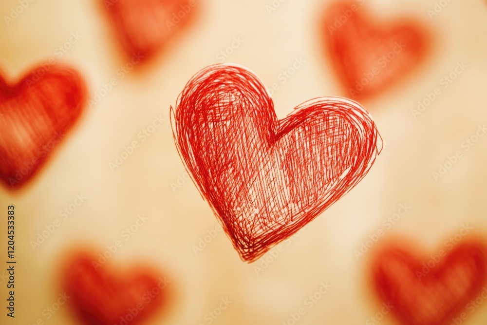 Poster a symbol of love and affection, featuring a large red heart surrounded by smaller ones