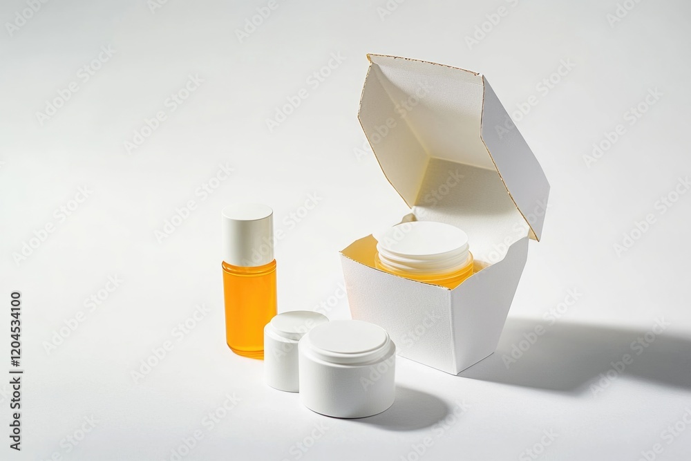 Poster A white box with an open lid and a matching container with an orange lid
