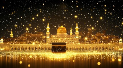 Fototapeta premium Golden Mosque at Night with Sparkling Lights