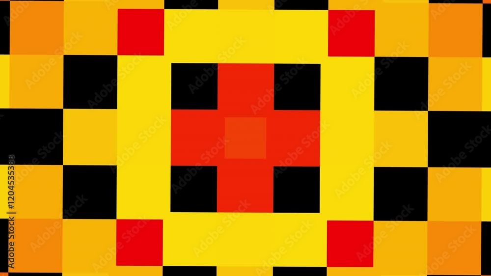 Poster flat design simple render with black, red and yellow cube simple geometric background. 4k loop backg