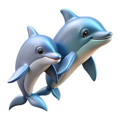 Obraz premium Couple of adorable cartoon dolphins 3d illustration isolated on the transparent background