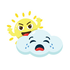 Doodle sun and cloud crying cartoon character