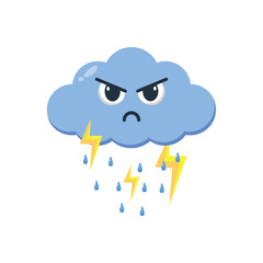 Doodle angry cloud with thunder cartoon character