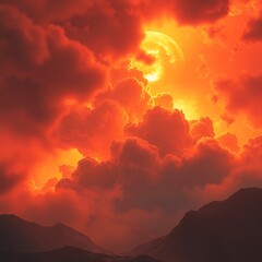 Fototapeta premium Vivid sunset sky with dramatic clouds representing spring flu prevention and vitality