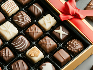 Fototapeta premium Premium Chocolate Box with Assorted Varieties, Perfect Valentine's Day Gift, Ideal for Celebrations and Sweet Surprises