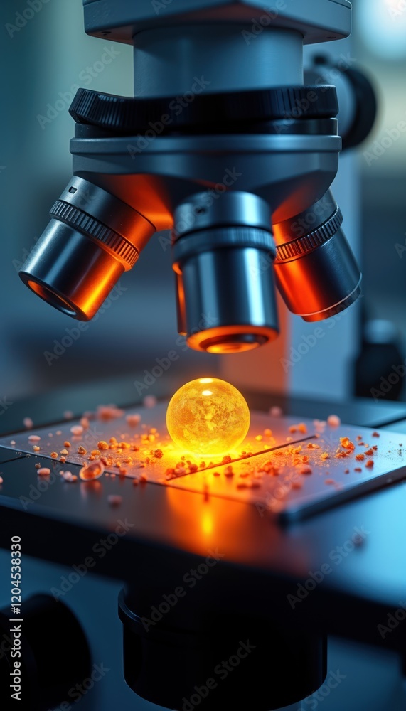 Aufkleber modern microscope focuses on vibrant specimen. high tech equipment details. scientific research high