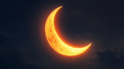 Lunar eclipse: a captivating celestial spectacle unfolds as a crescent moon, bathed in an otherworldly orange glow, dominates the dark canvas of space. Lunar Eclipse. Illustration